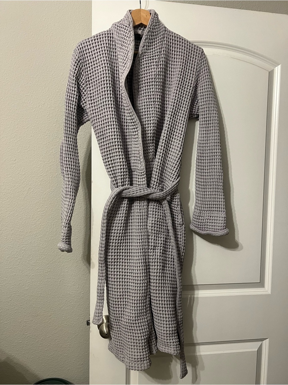 Brooklinen Light Gray Waffle-Knit Robe with Belt